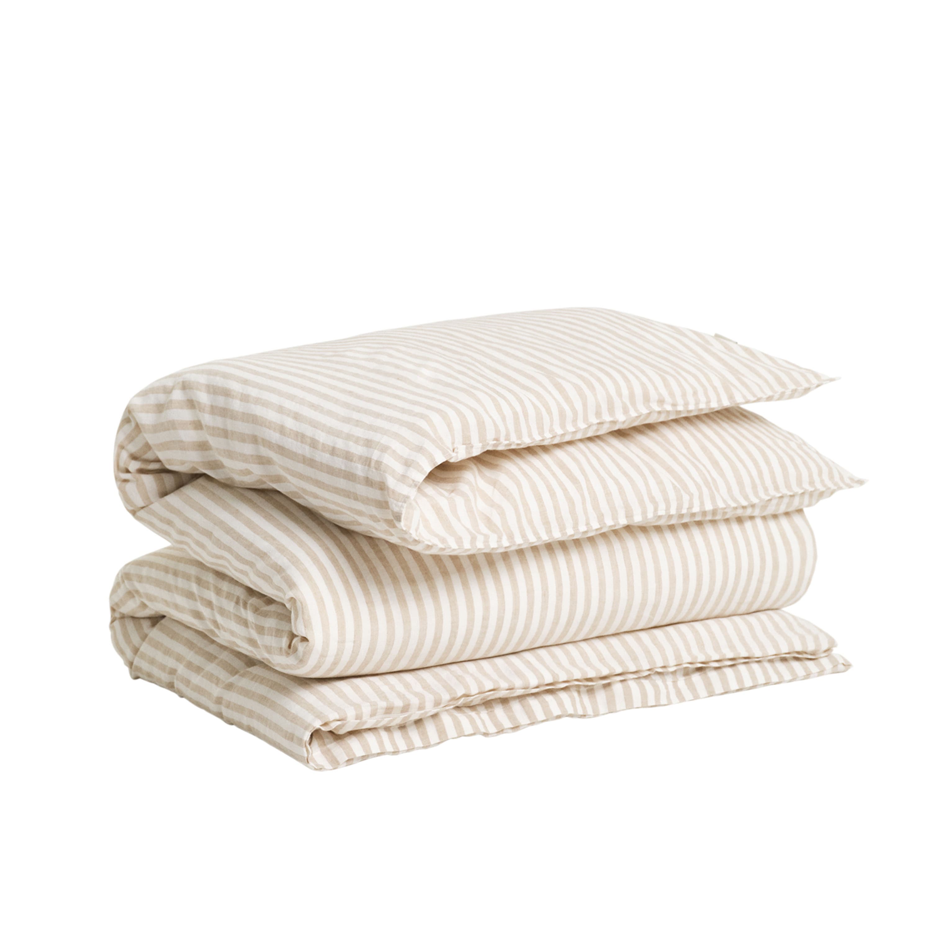 Cotton Linen Stripe Påslakan Oat Beige Enkel