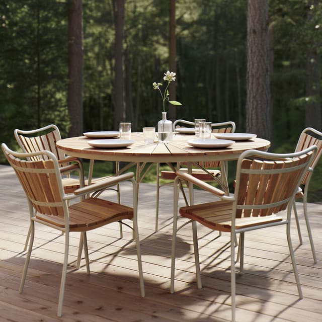 Ellen Esstisch Sandy Grey/Teak Ø130