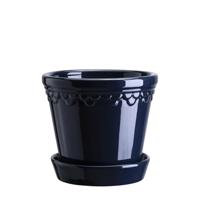Københavner Pot with Saucer Glazed Sapphire Blue Ø16