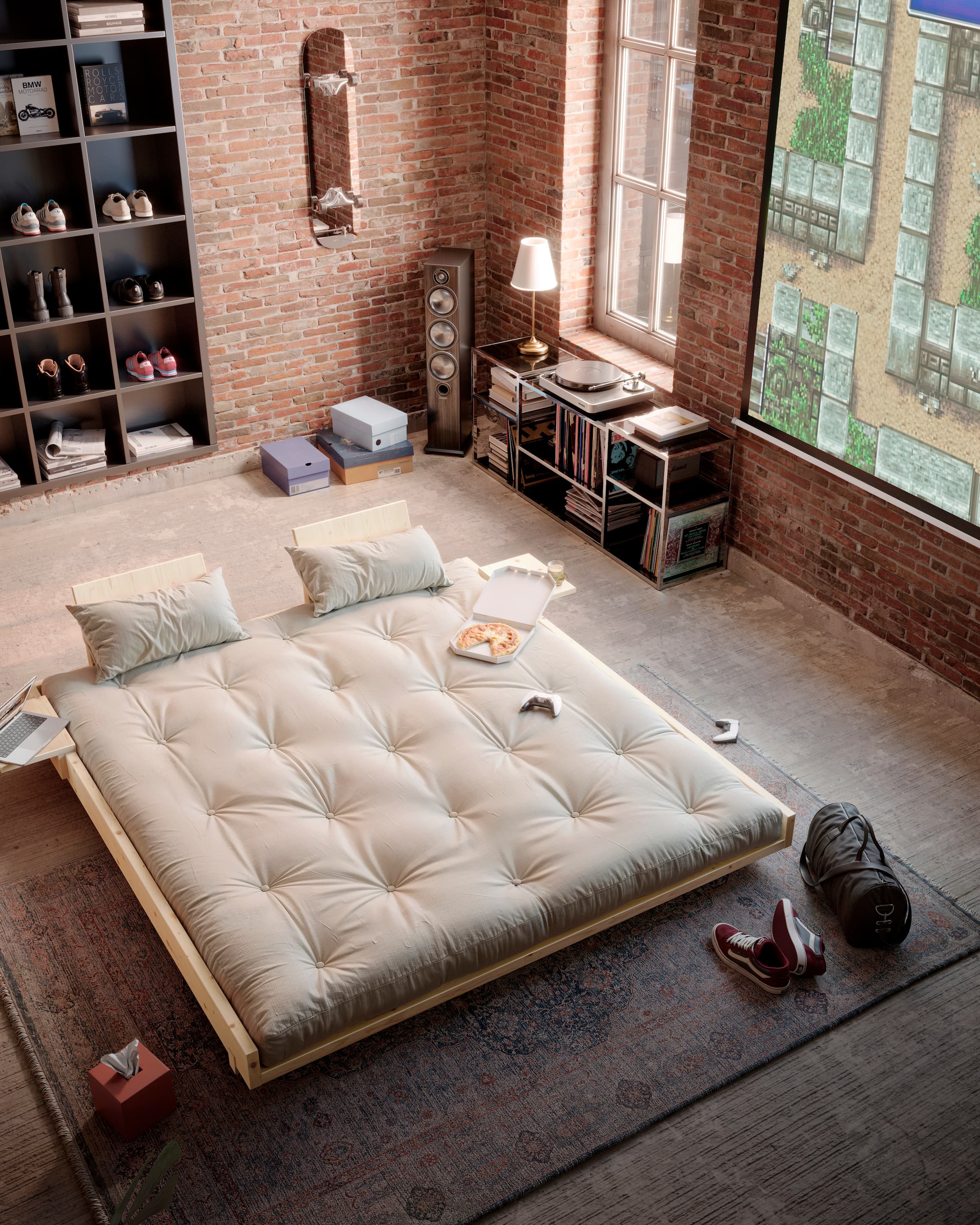 Social Schlafsofa Natur/Beige 140cm inkl. 2 Rückenstützen/Seitentisch
