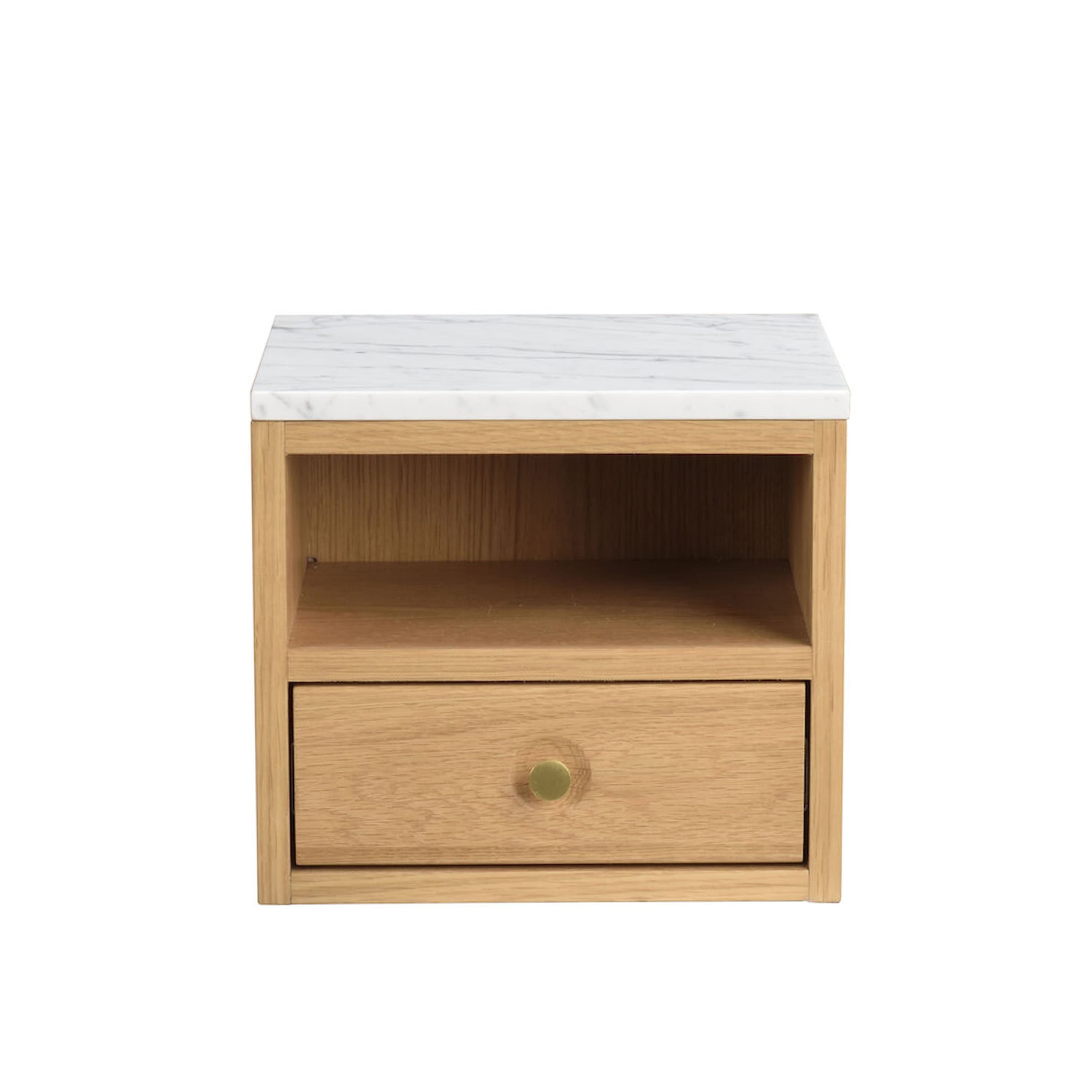Whitmore Bedside Table/Wall Cabinet Oak/White Marble
