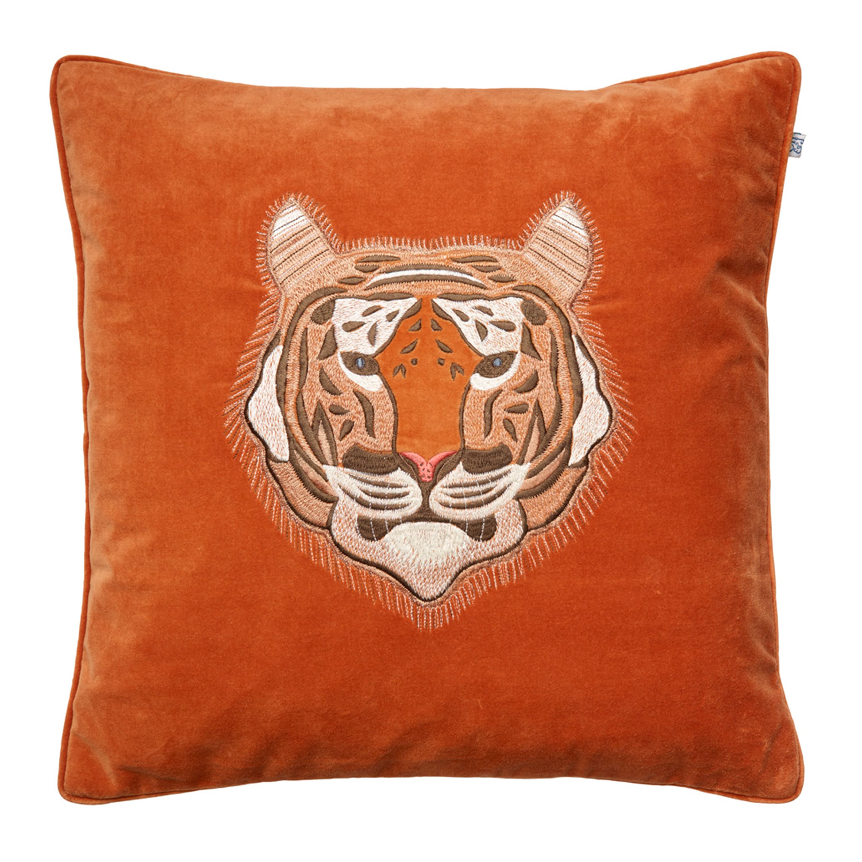 Embroidered Tiger Kissenbezug Samt Orange 50x50
