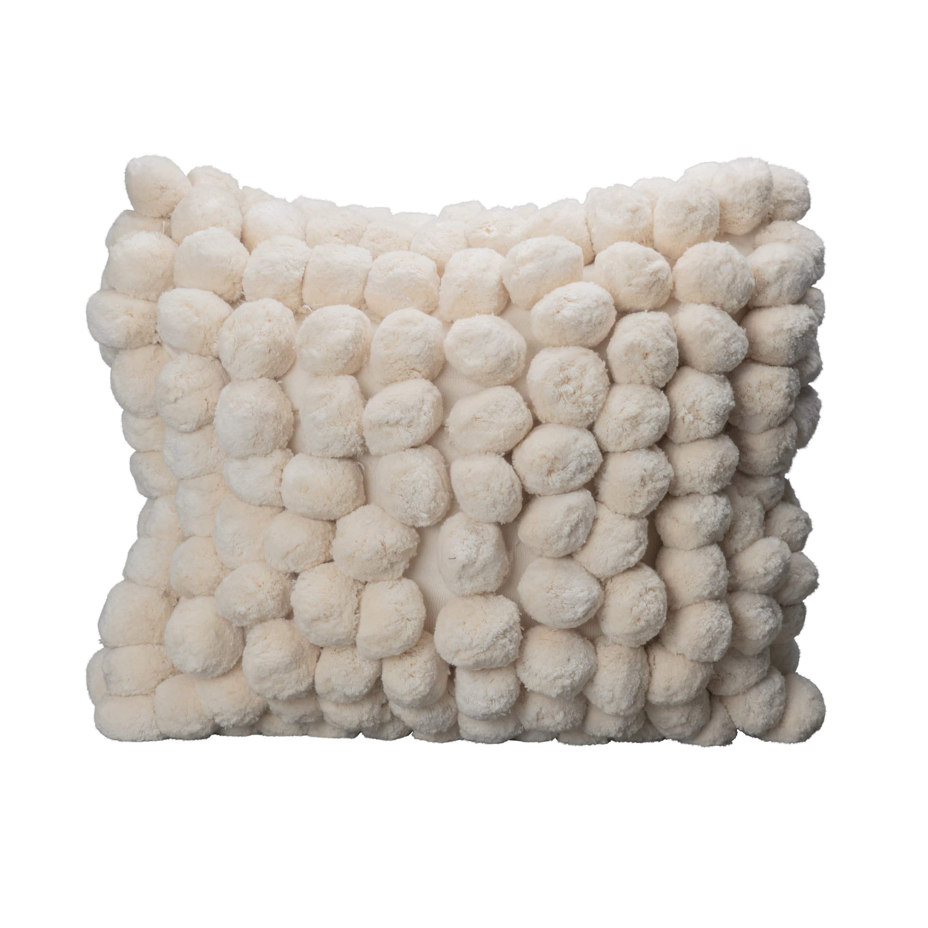 Pom Pom Decorative Cushion White 45x45