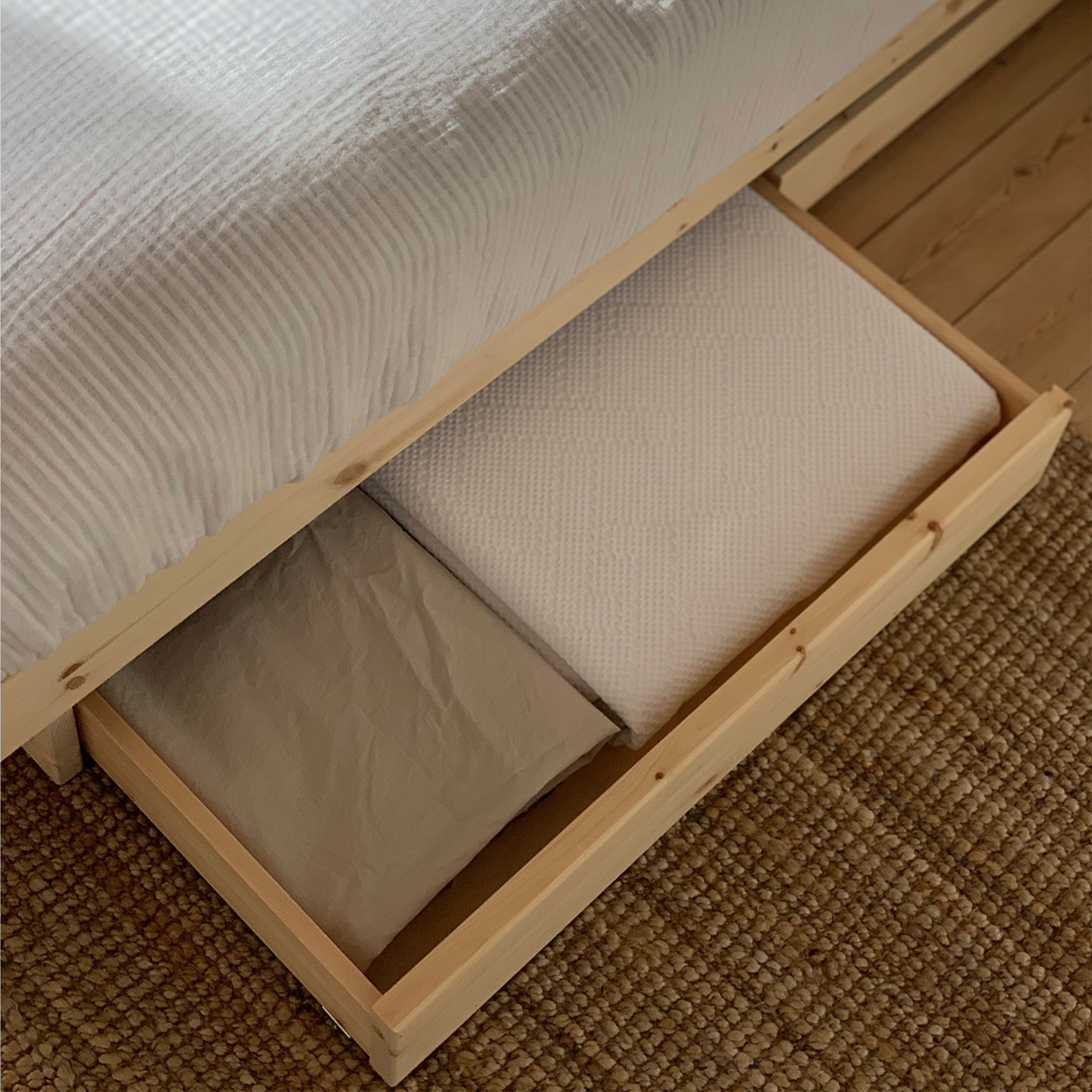 Kanso Bettrahmen inklusive 2 Schubladen Raw 120cm