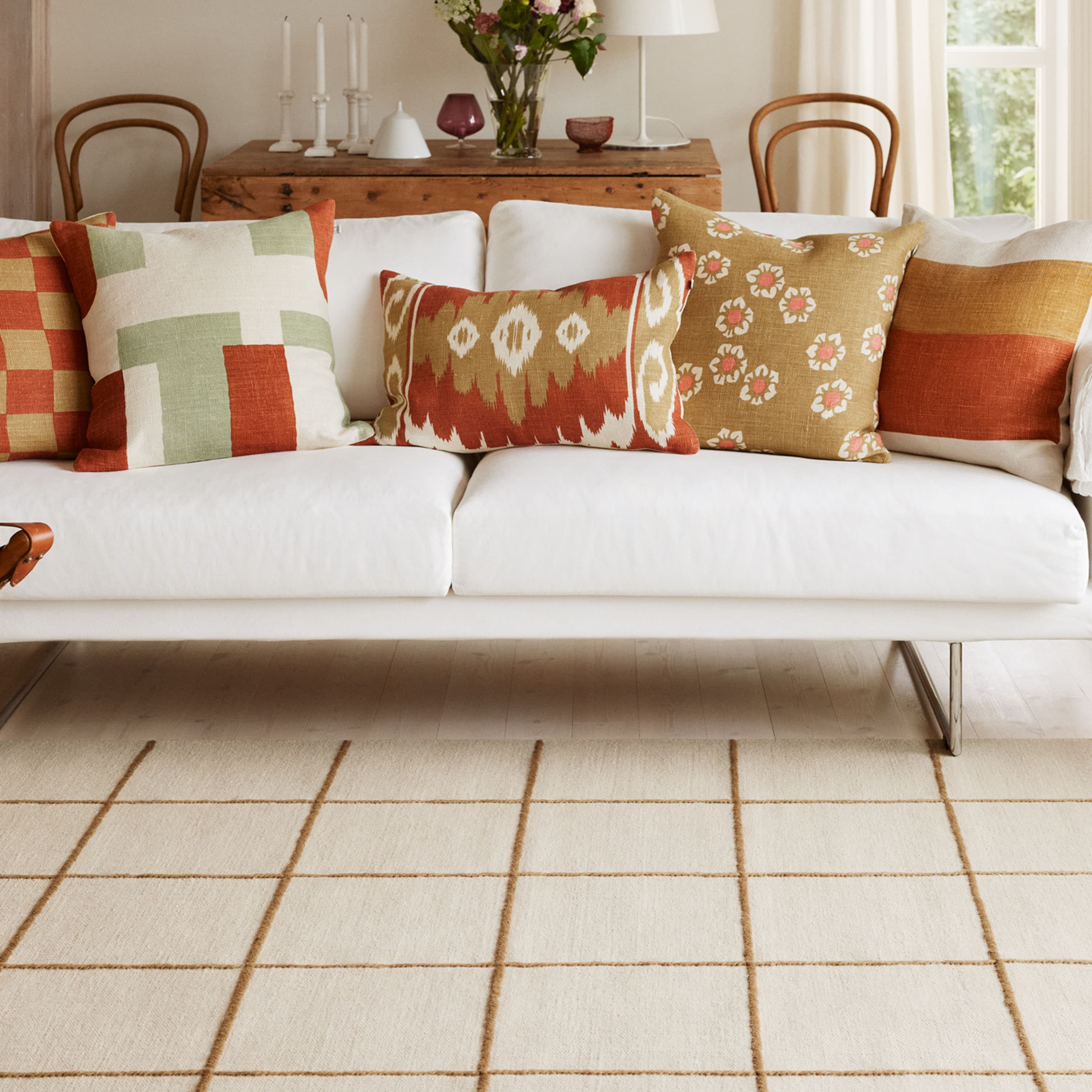 Jay Kuddfodral Linne Apricot Orange/Aqua 50x50