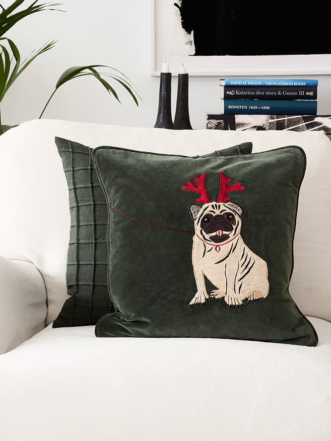 Holiday Dog Pillow Cover Velvet Forest Green 50x50 cm