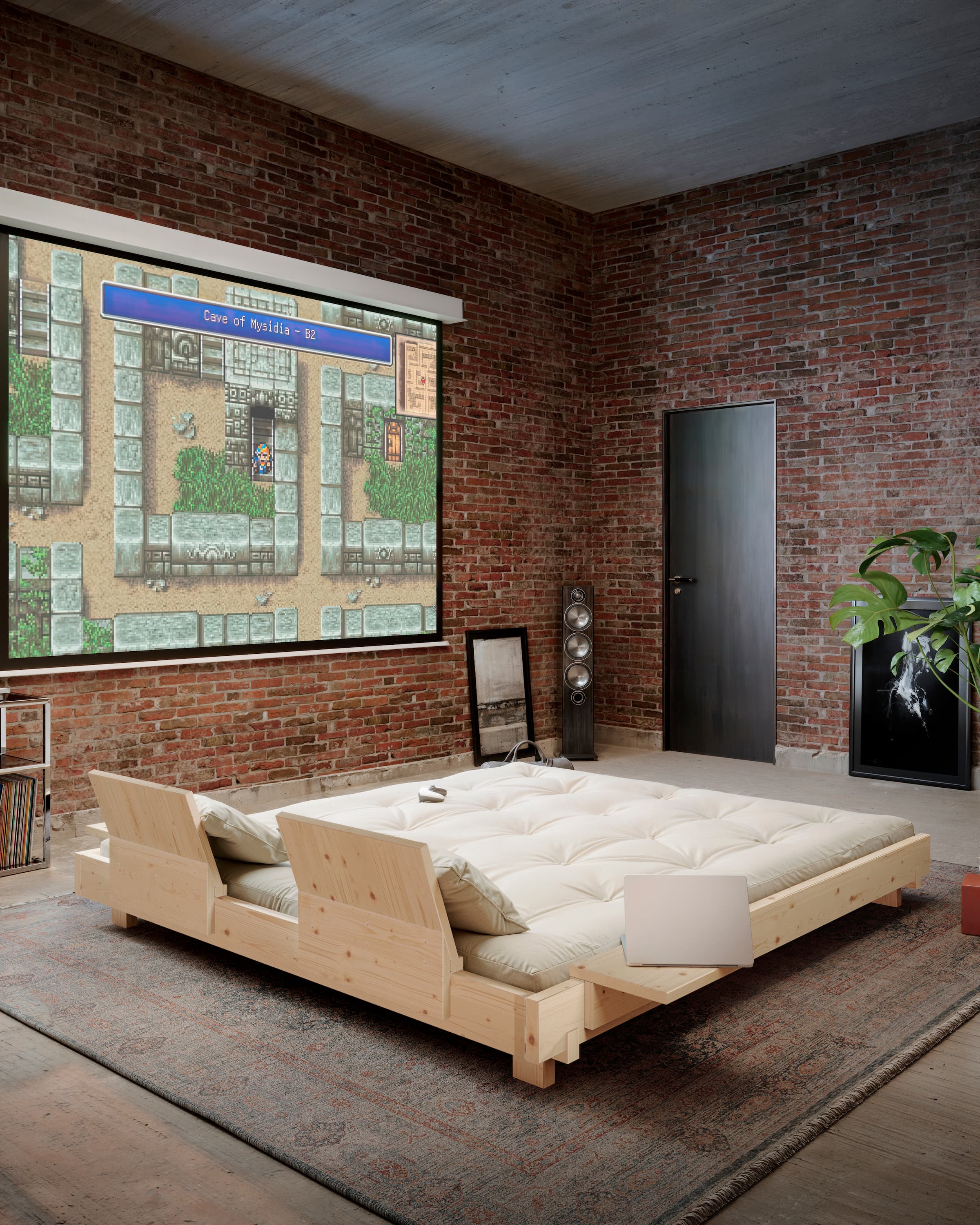 Social Schlafsofa Natur/Beige 140cm inkl. 2 Rückenstützen/Seitentisch