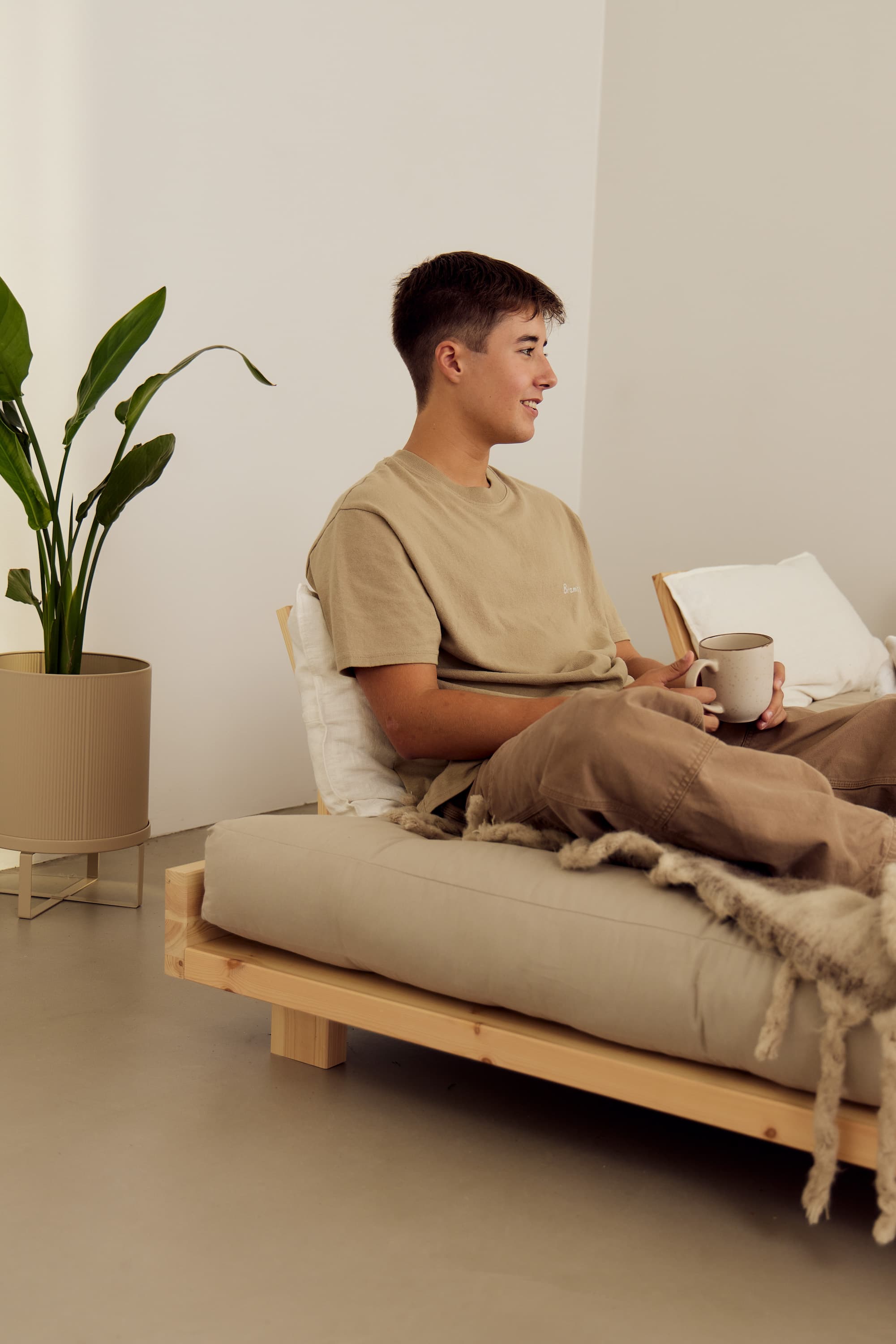 Social Schlafsofa Natur/Beige 140cm inkl 4 Rückenlehnen/Seitentisch