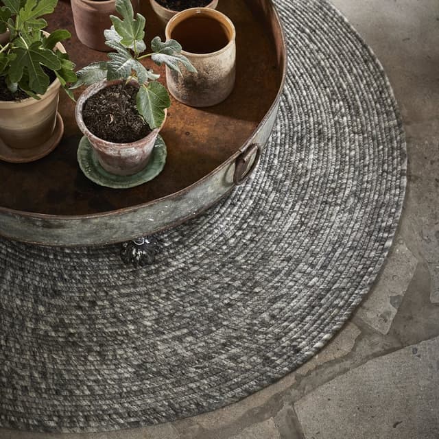 Merino Runder Wollteppich Grey Ø160cm