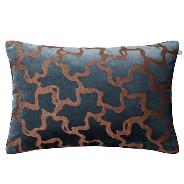 Chand Kissenbezug Samt Sea Blue/Cognac 40x60