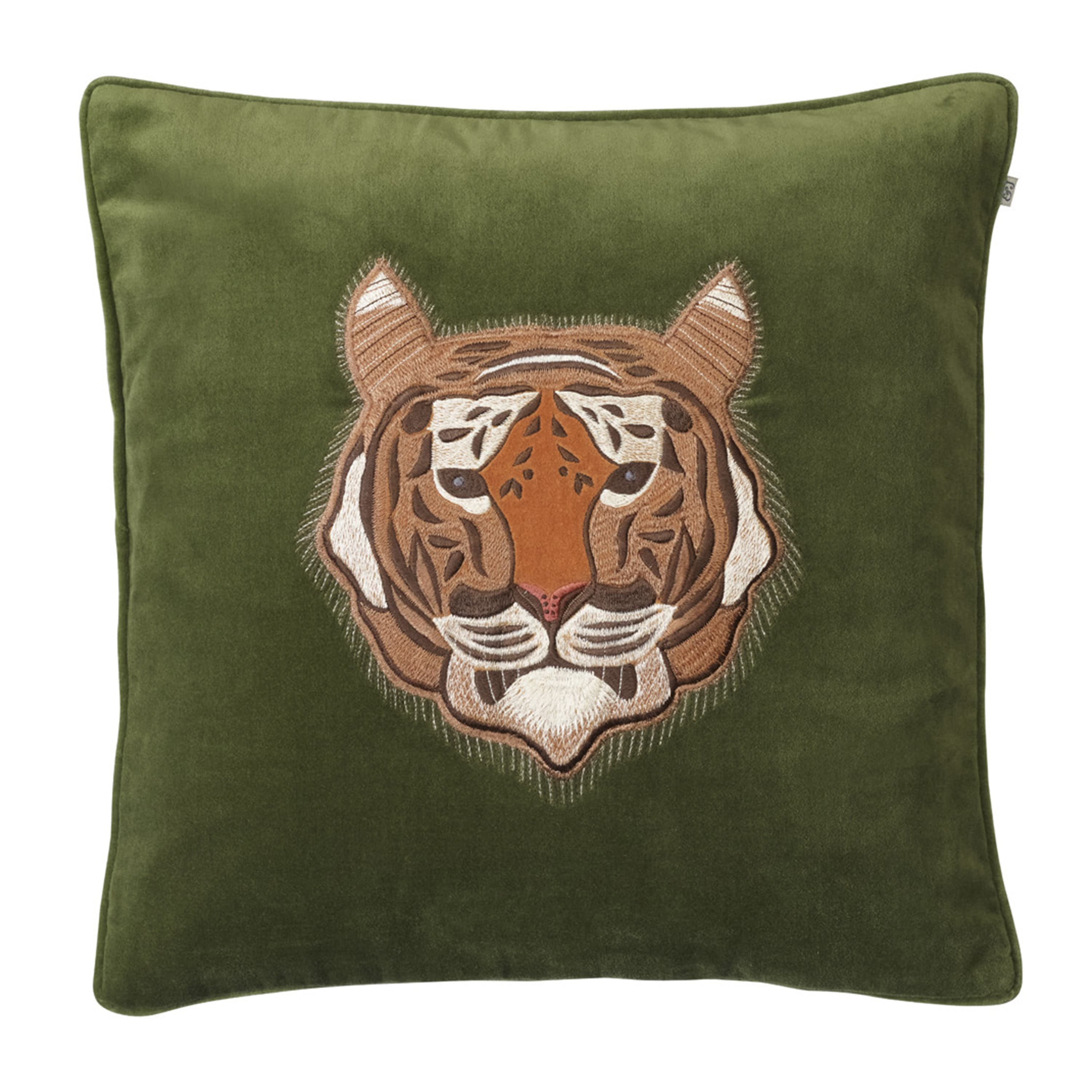 Embroidered Tiger Kissenbezug Samt Kaktusgrün 50x50