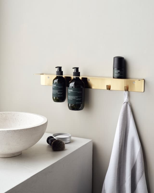 Väggfäste with Hooks Brass 50cm