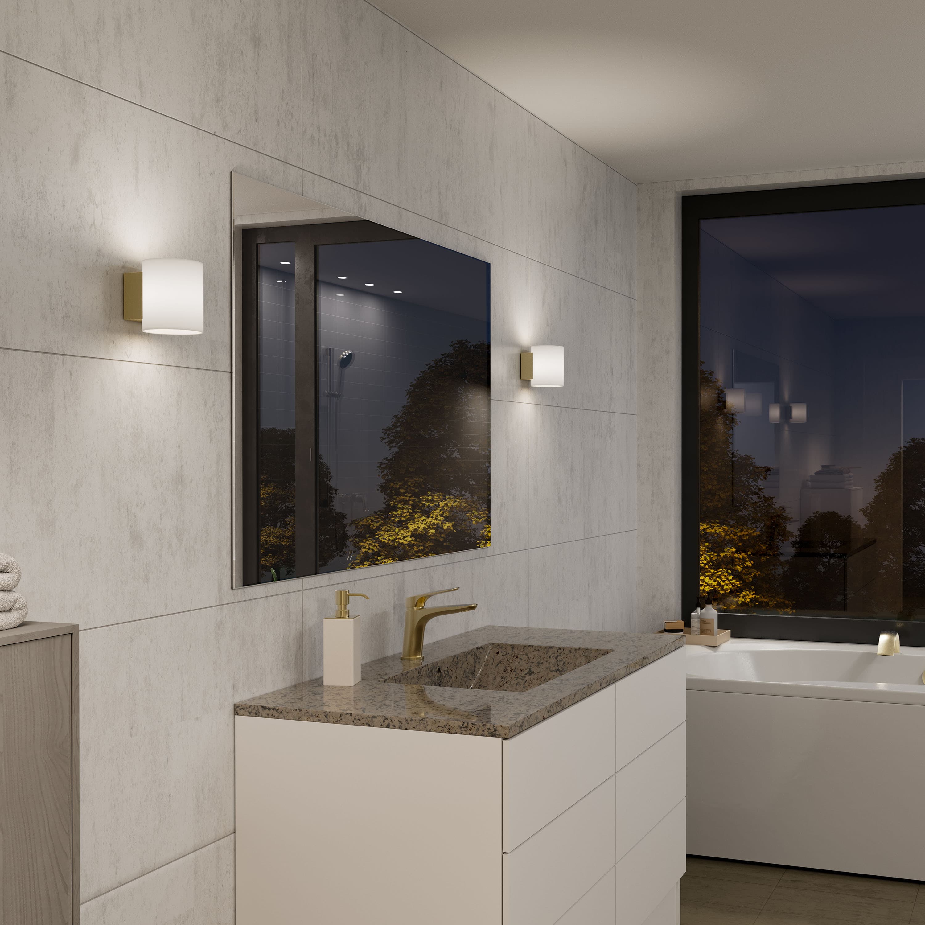 Evoke Vägglampa Satin brass/Opal glas Small