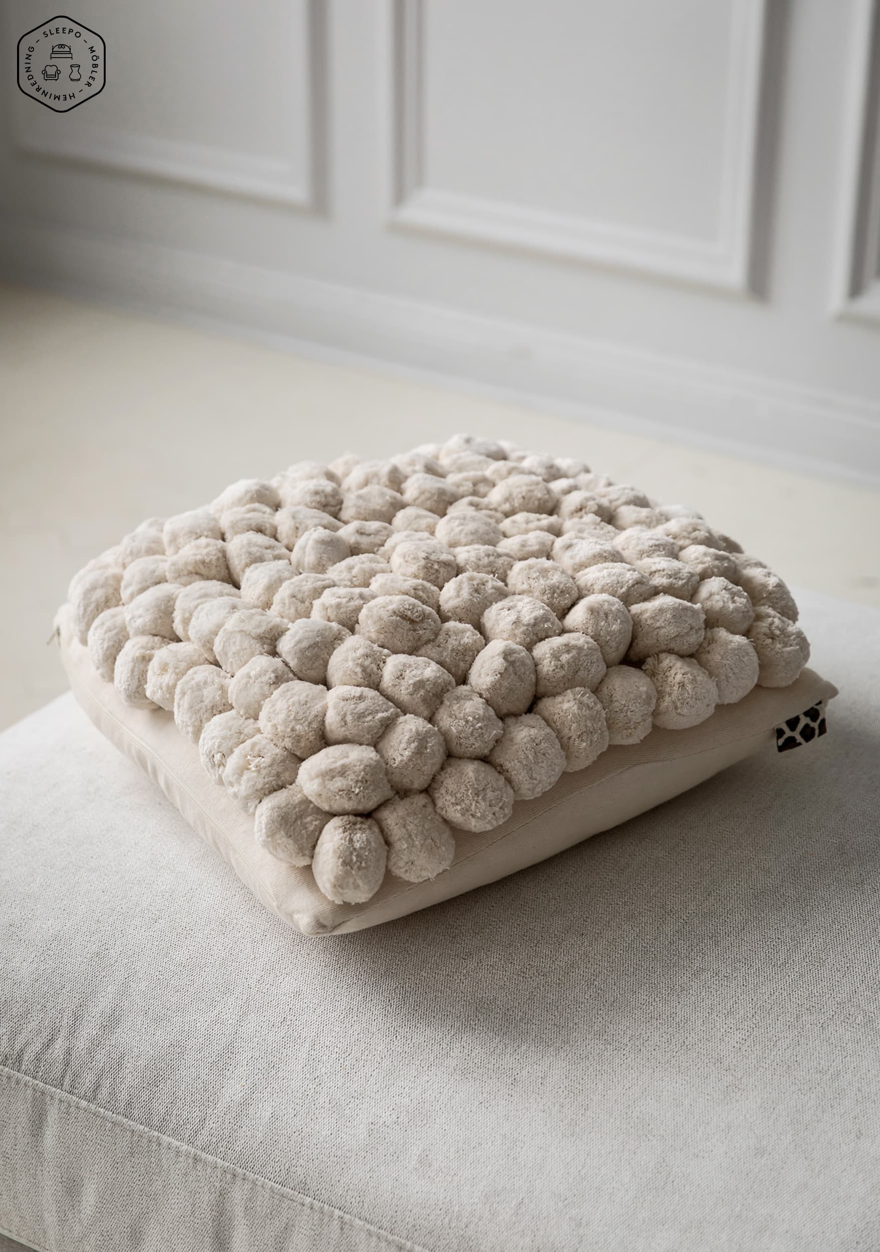 Pom Pom Decorative Cushion White 45x45