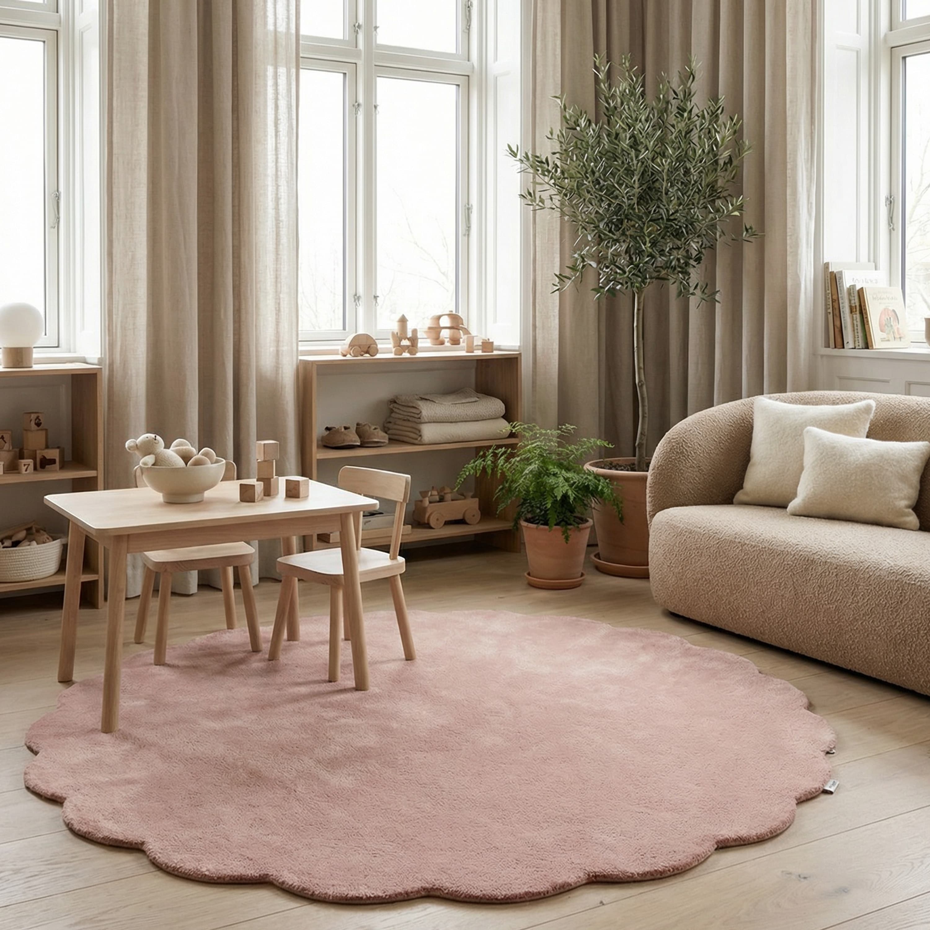 Shell Wollteppich Rund Rosa Ø120