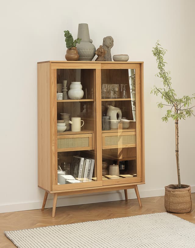 Sofia Glass Cabinet Natural Oak 160cm