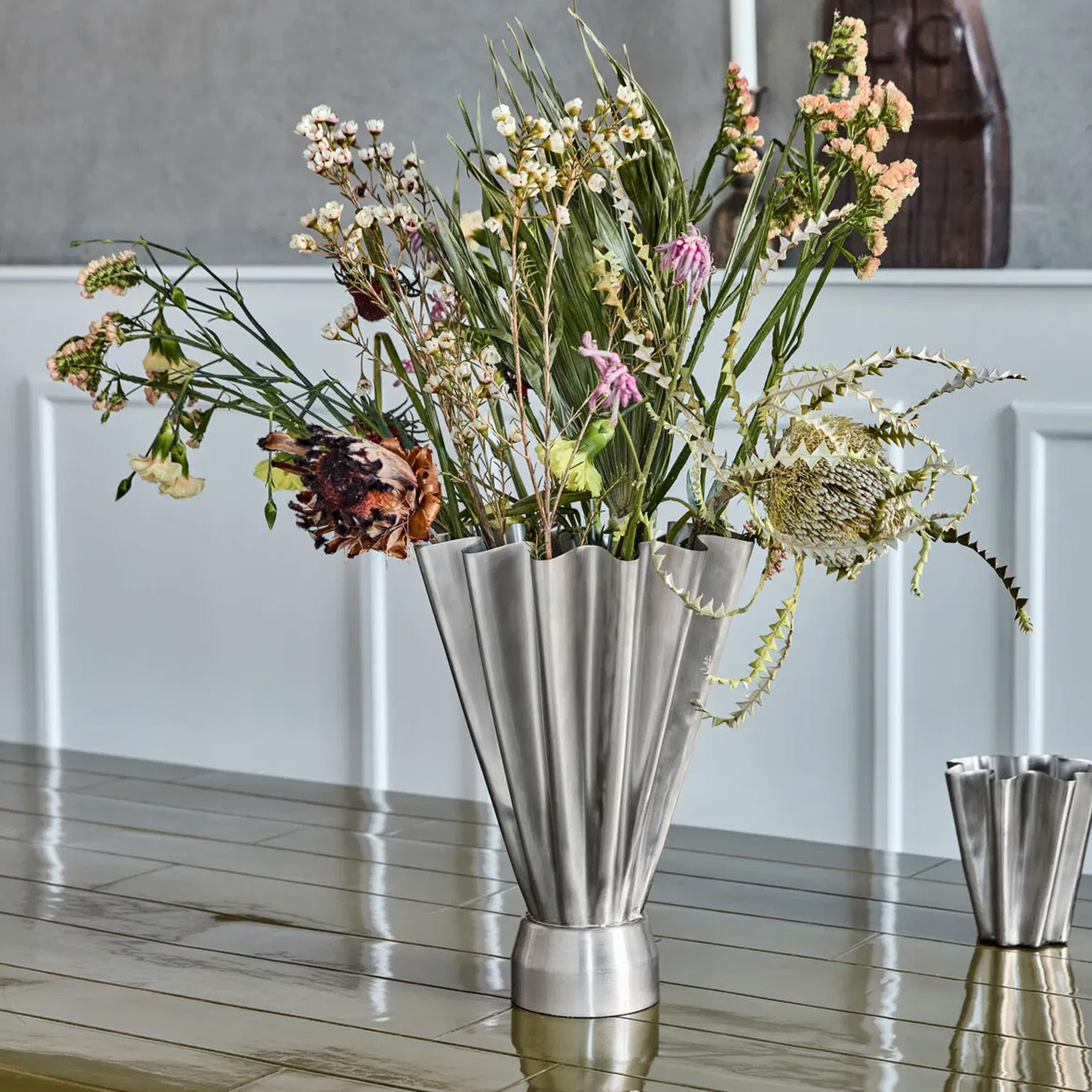 Flood Vase Brushed silver finish 33cm