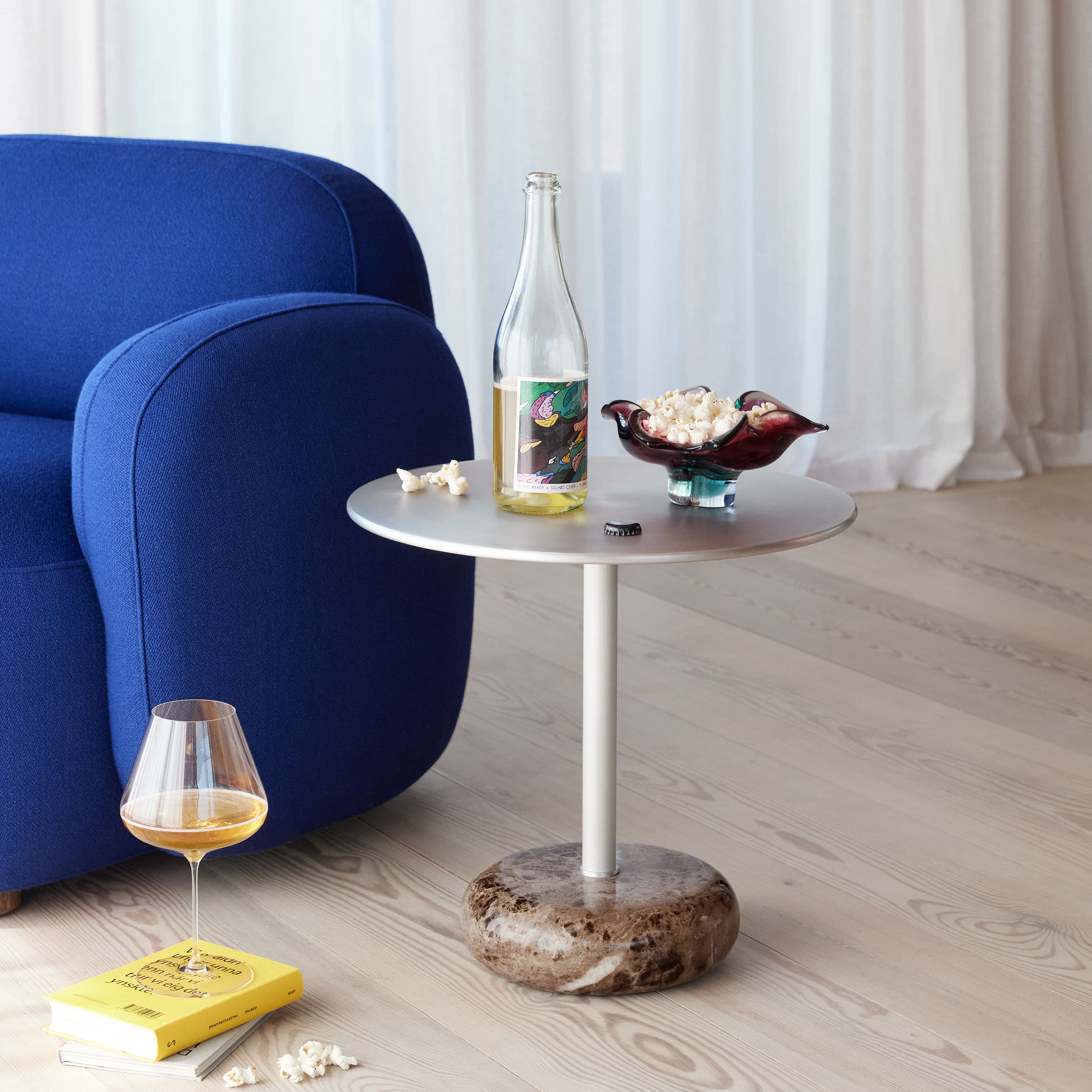 Ton side Side Table Brown Marble/Aluminium Large