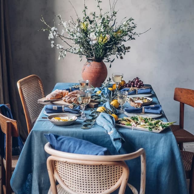 Classic Linen Tablecloth Pigeon Blue 145x250