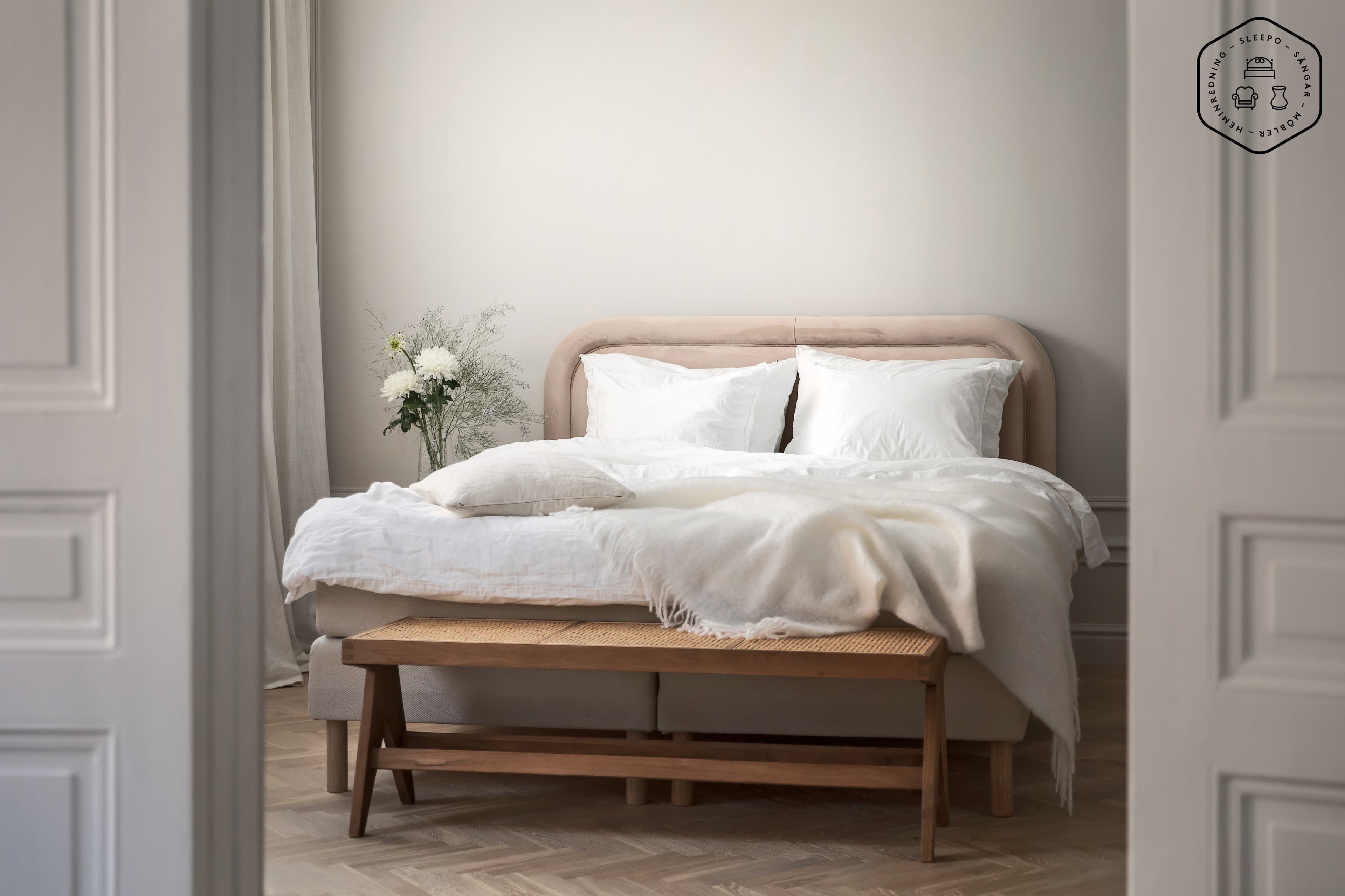 Celine Kopfteil Samt Beige 180cm