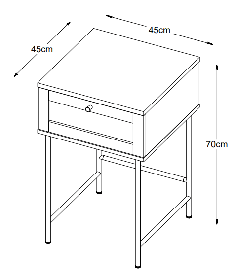 Elin Bedside Table Black 70cm