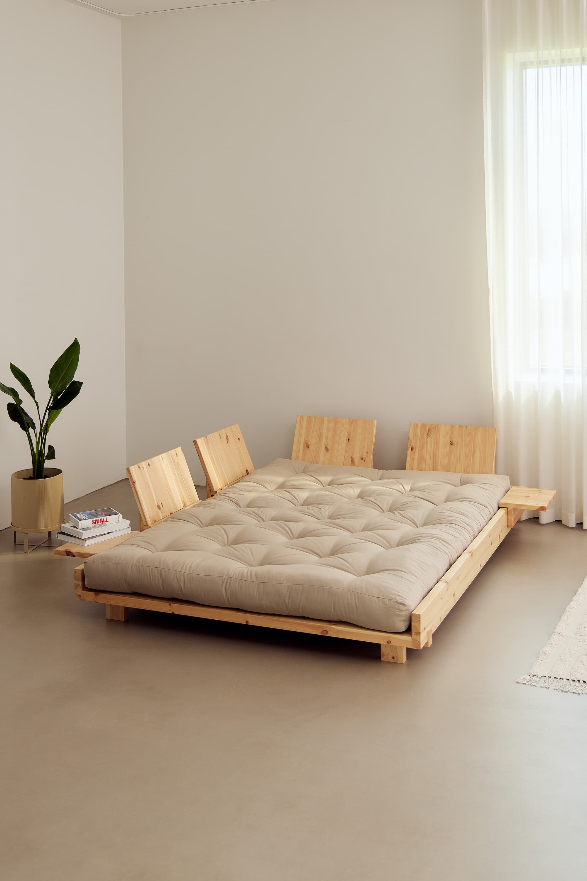 Social Schlafsofa Natur/Beige 140cm inkl 4 Rückenlehnen/Seitentisch