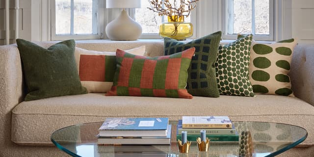 Dot Ari Pillow Cover Linen Light Beige/Cactus Green 50x50