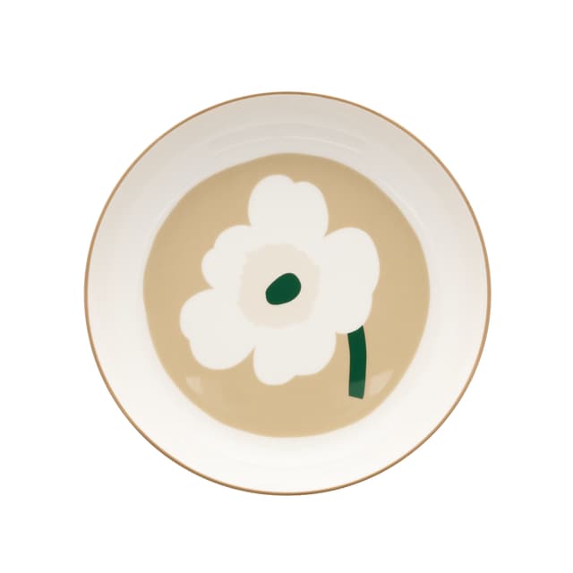 Oiva Unikko Tiefer Teller White/Beige/Dark Green Ø20,5