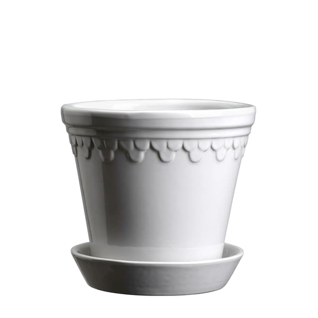 Københavner Pot with Saucer Glazed Mineral White Ø18