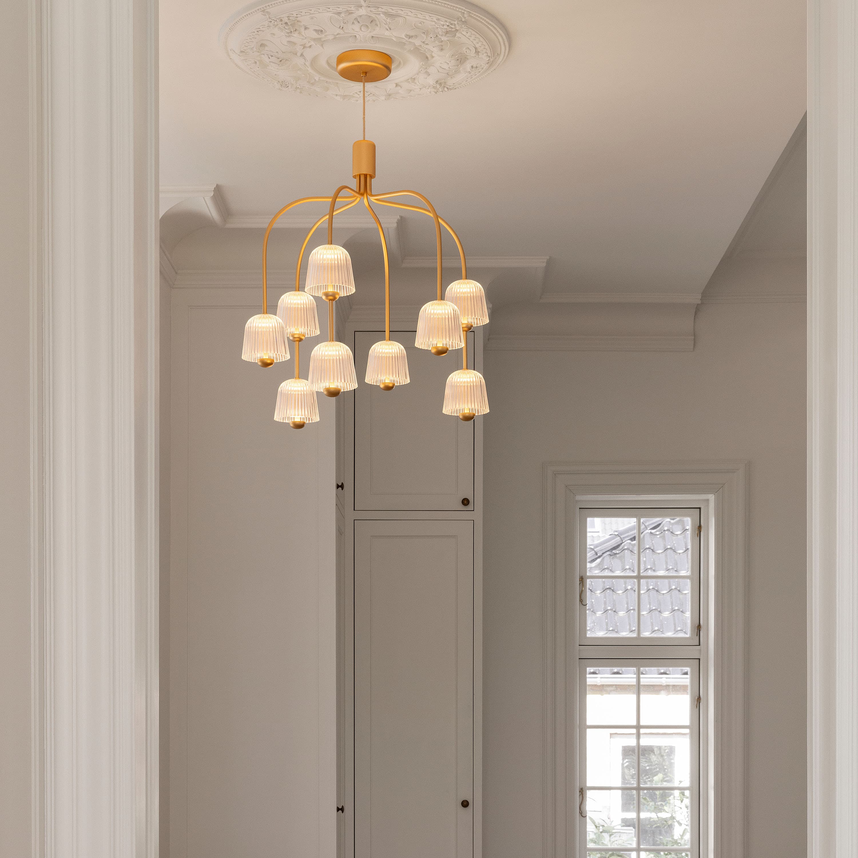 Asteea 9 Ceiling Lamp Satin Brass/Ripple Clear