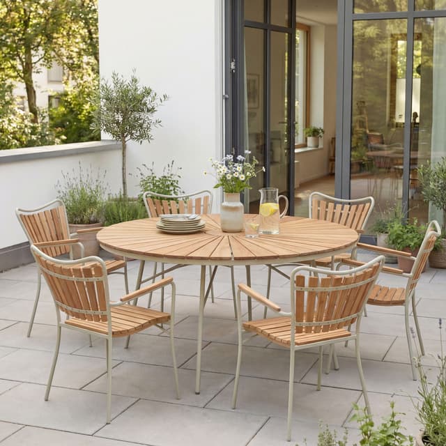 Ellen Esstisch Sandy Grey/Teak Ø150