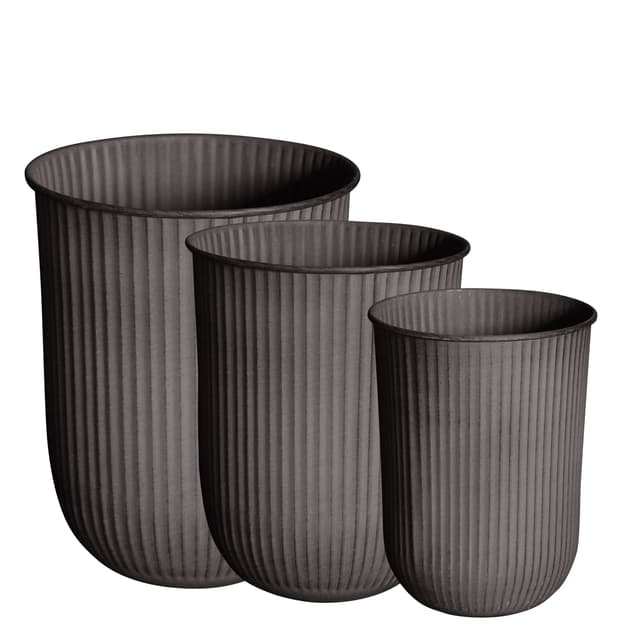 Out Stripe Pot Brown Set of 3
