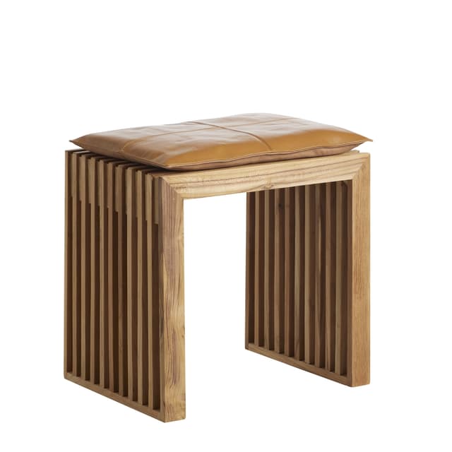 Rib Schemel Teak/Braun 45cm