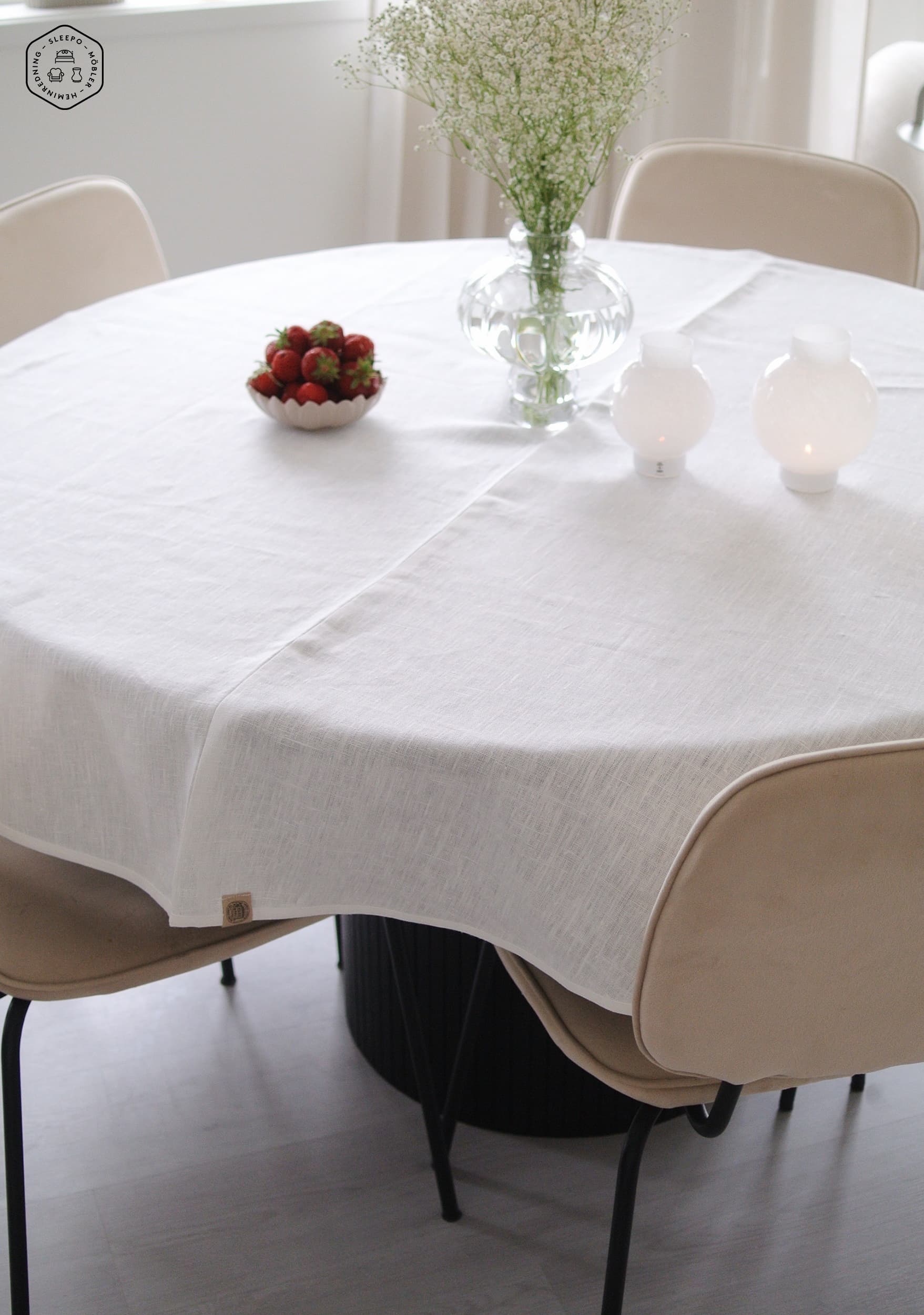 Classic Linen Tablecloth Stone Ø170