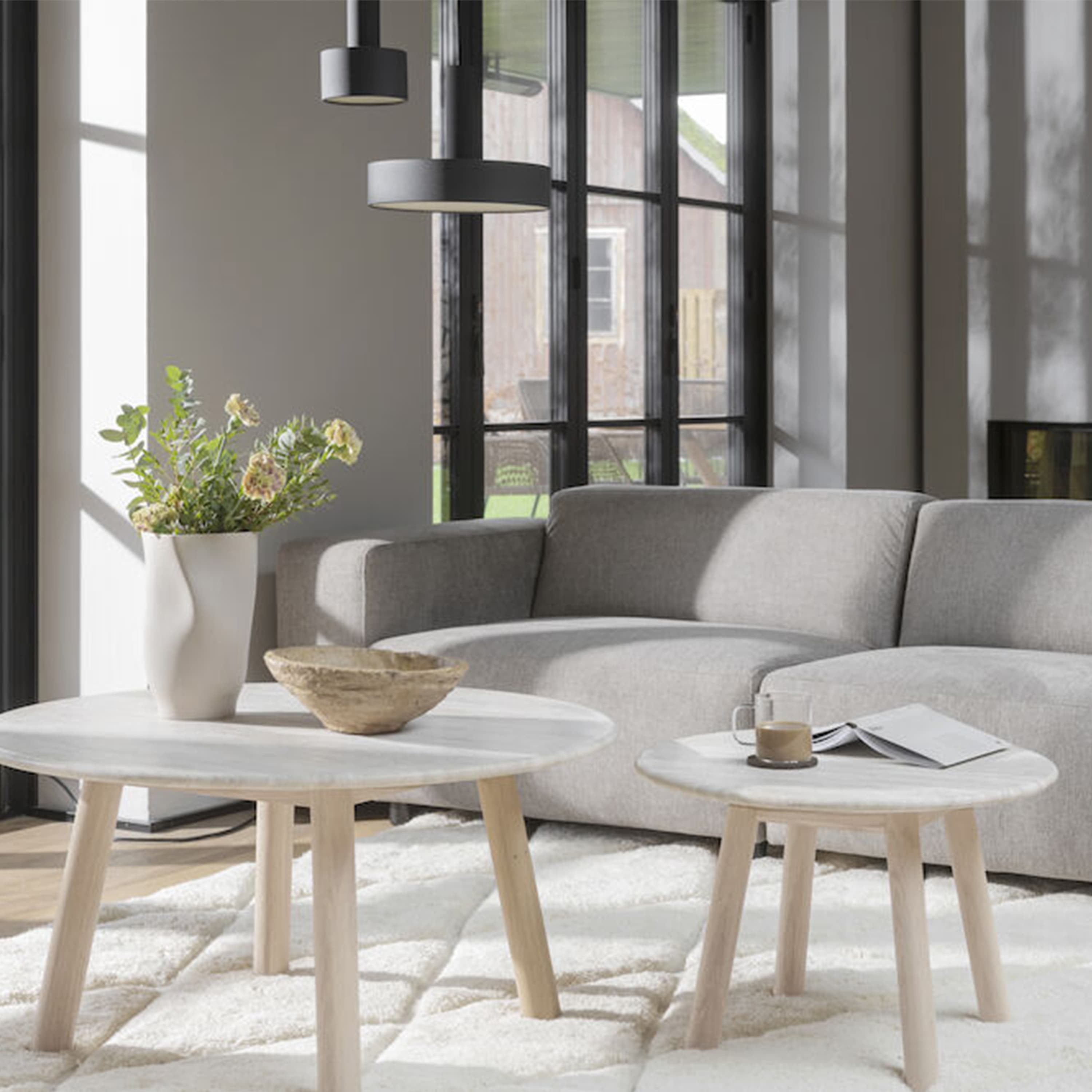 Taransay Coffee Table Beige Travertine/White-pigmented Oak Ø90