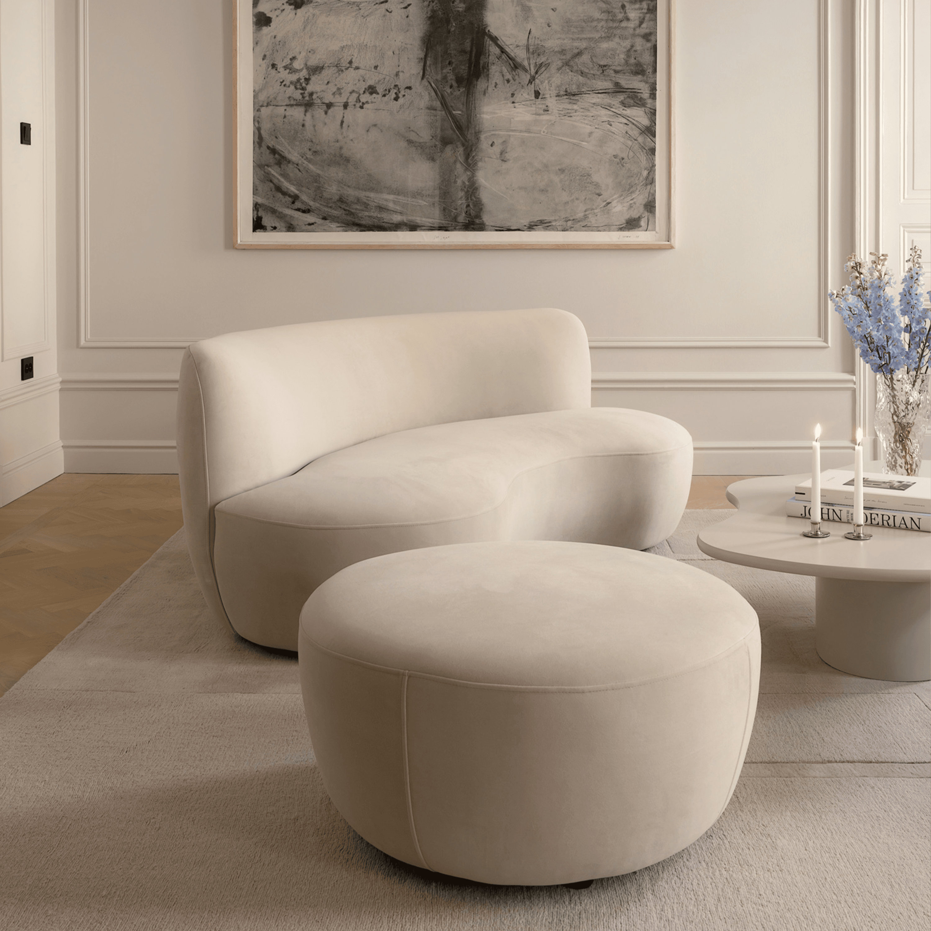Moon Sitzpouf Samt Greige 80 cm