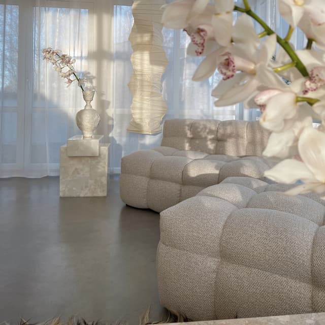 Billie Pouffe Beige Bouclé Small