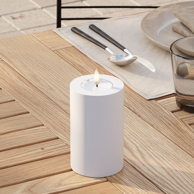 LED Block Candle Outdoor White 12cm