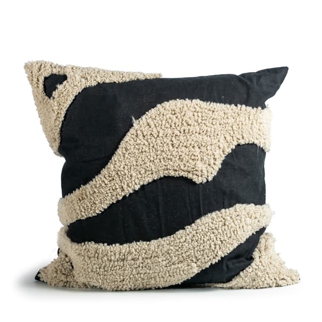 Fluffy Decorative Cushion Black/Beige