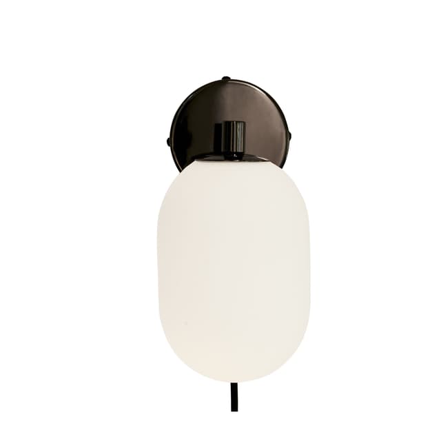 Noor Wandleuchte Opal/Schwarz 24 cm