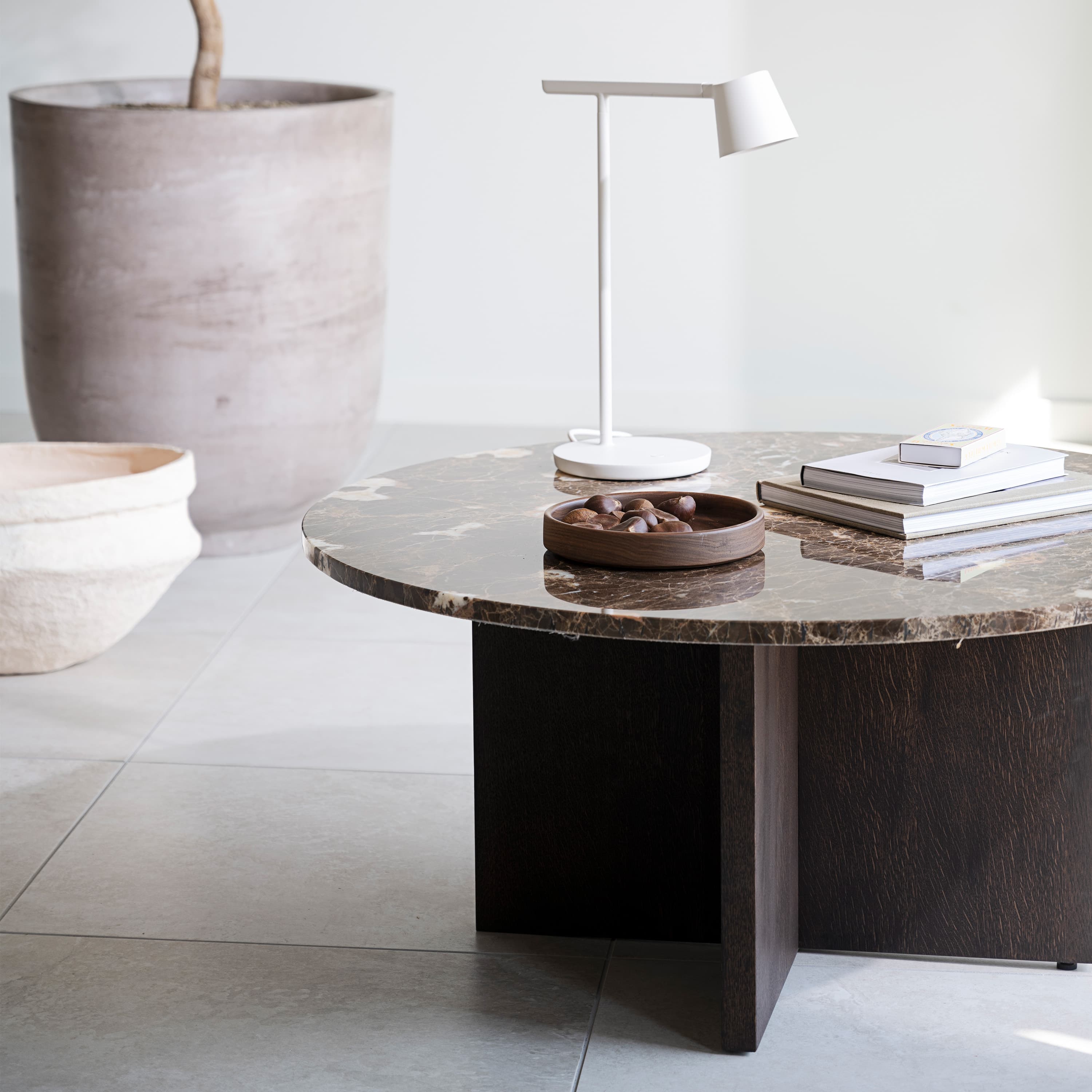 Brooksville Couchtisch Braun Marmor/Eiche Ø90