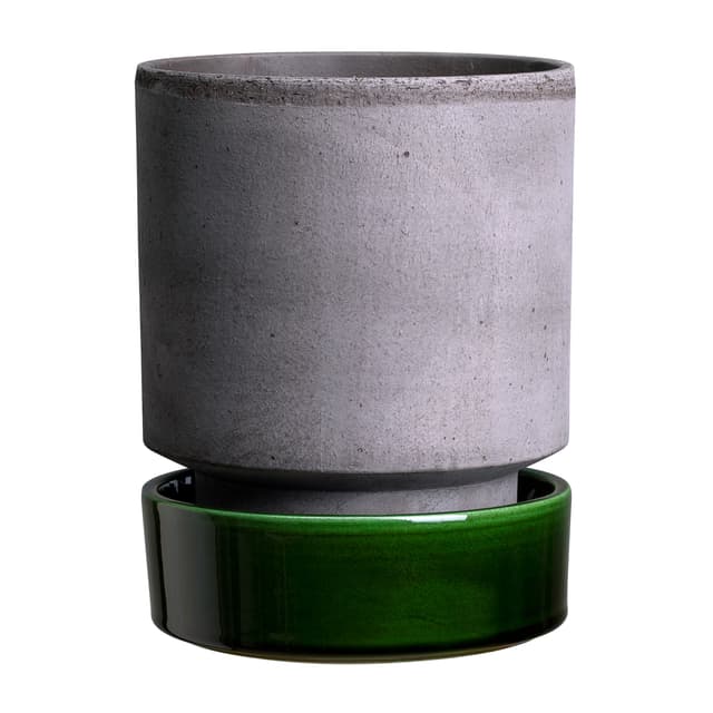 Hoff Blumentopf mit Untersetzer Raw Grey Glasiert Emerald Green Ø8, 2er-Set