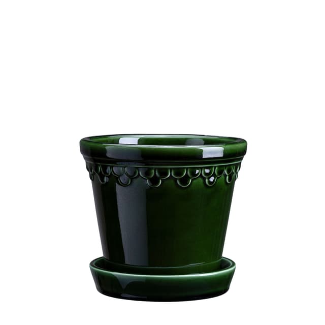 Københavner Pot with Saucer Glazed Emerald Green Ø12