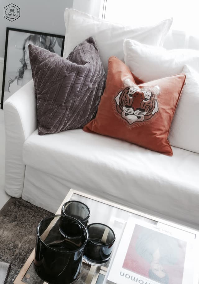Embroidered Tiger Cushion Cover Velvet Orange 50x50