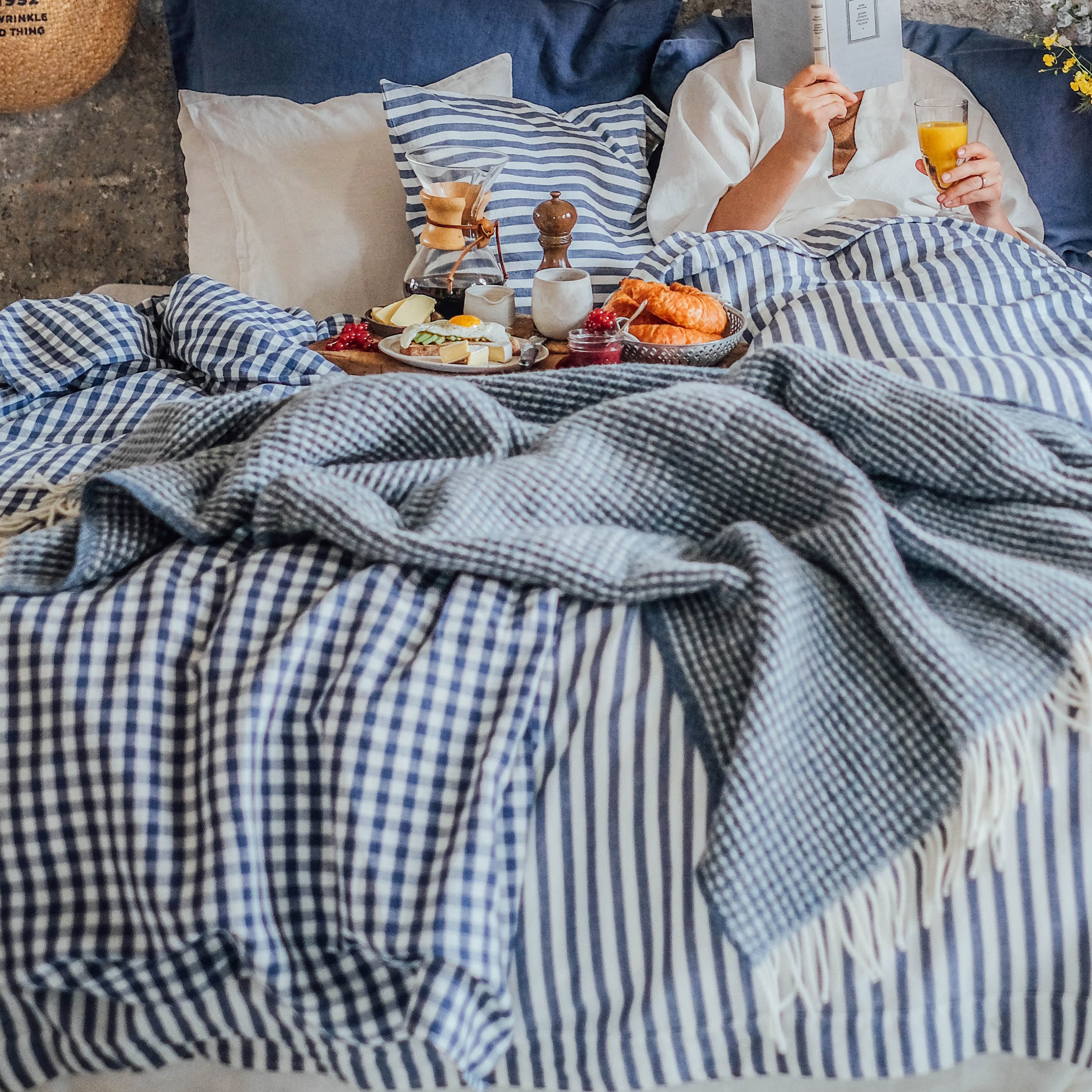 Misty Bettbezug Leinen Square Denim Blue 150x210