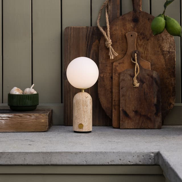 Torrano Tragbare Tischlampe Beiger Travertin