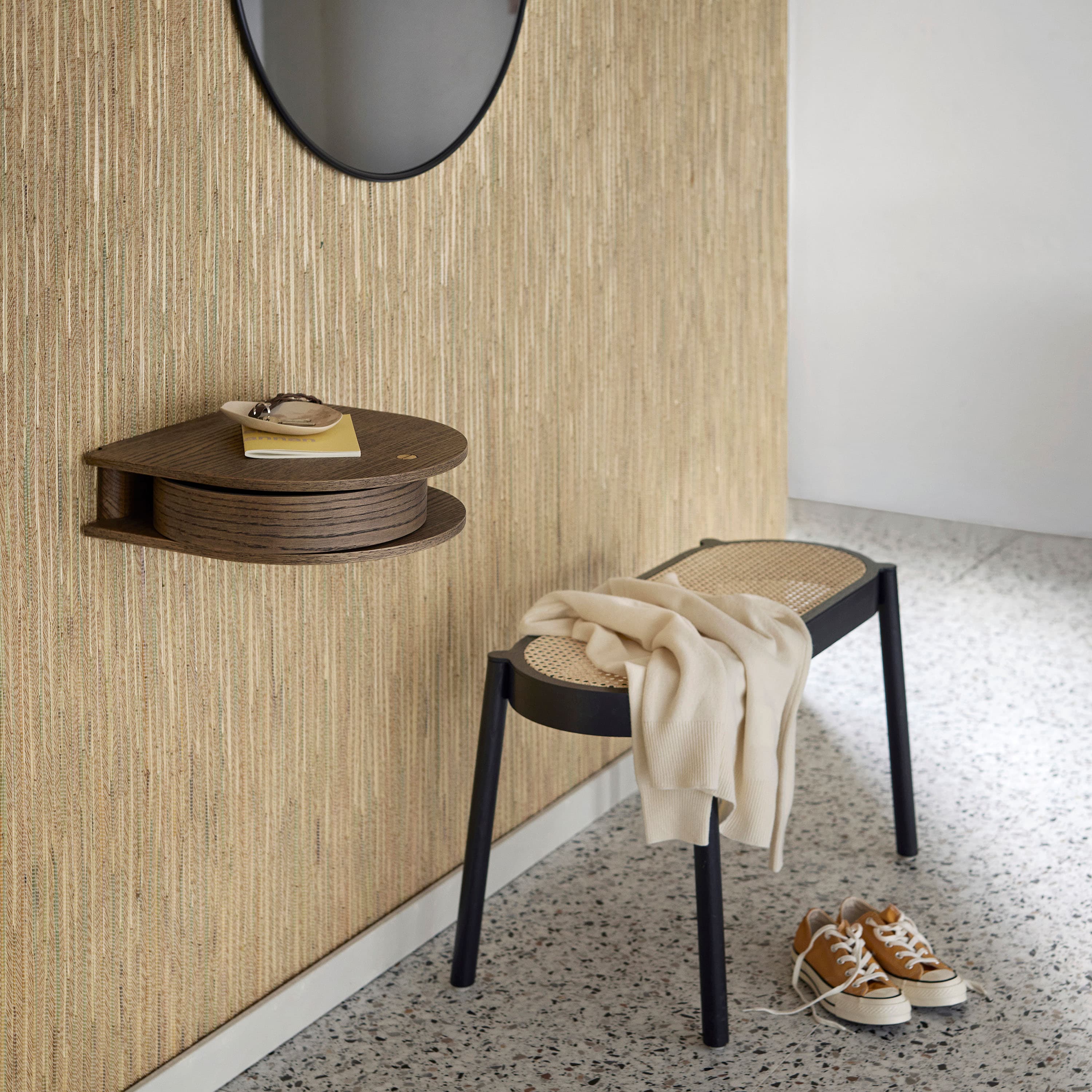 Valet Wall Shelf Black Painted Oak Small