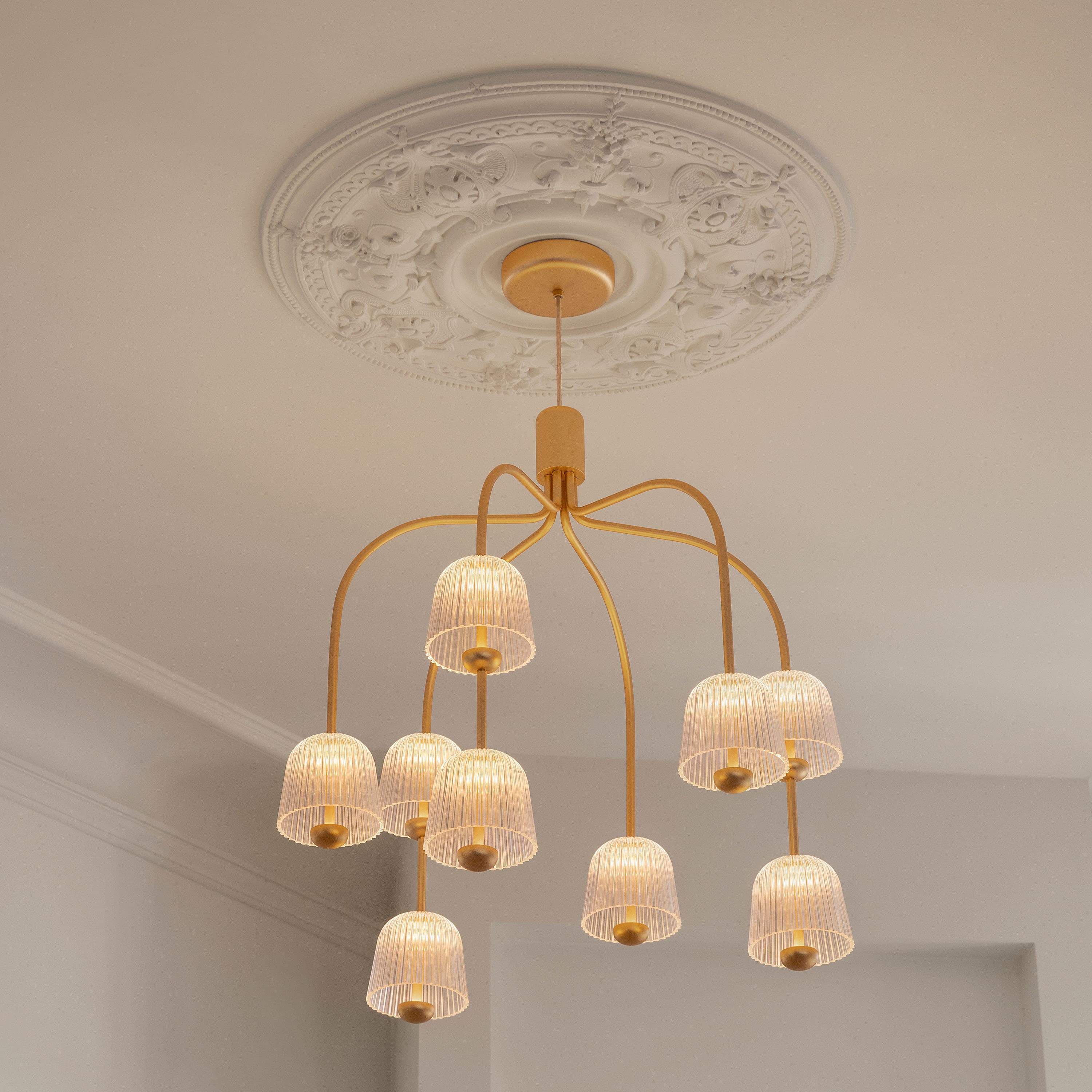 Asteea 9 Ceiling Lamp Satin Brass/Ripple Clear