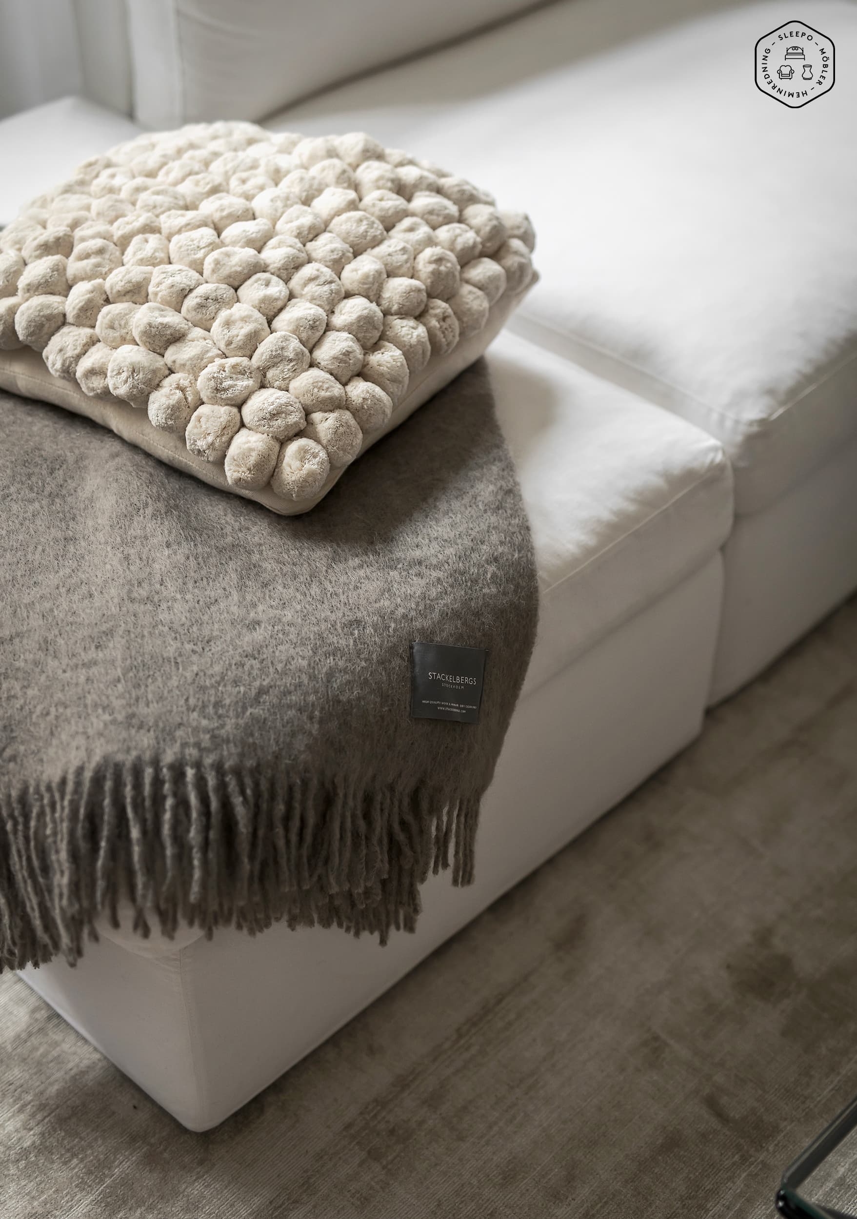 Pom Pom Decorative Cushion White 45x45