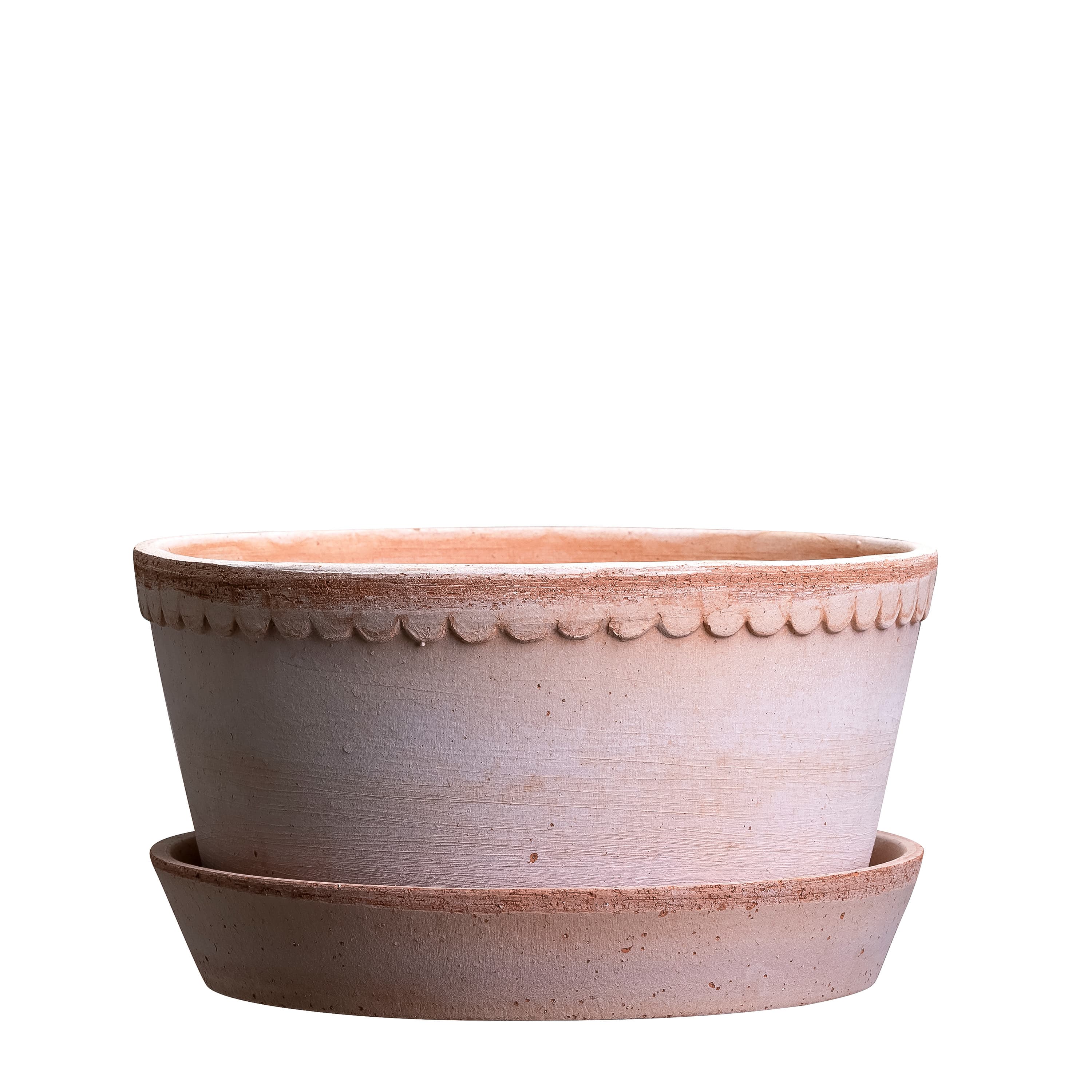 Helena Low Pot with Saucer Raw Pink Terracotta Ø21